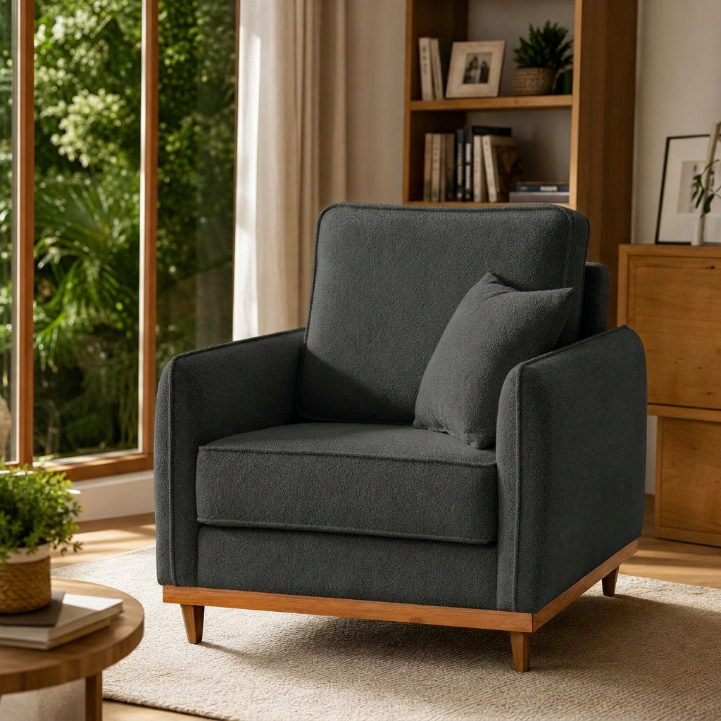 Poltrona Sena em Bouclé, Design Compacto