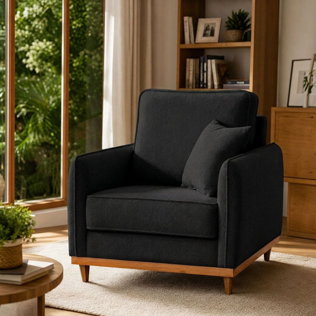 Poltrona Sena em Bouclé, Design Compacto