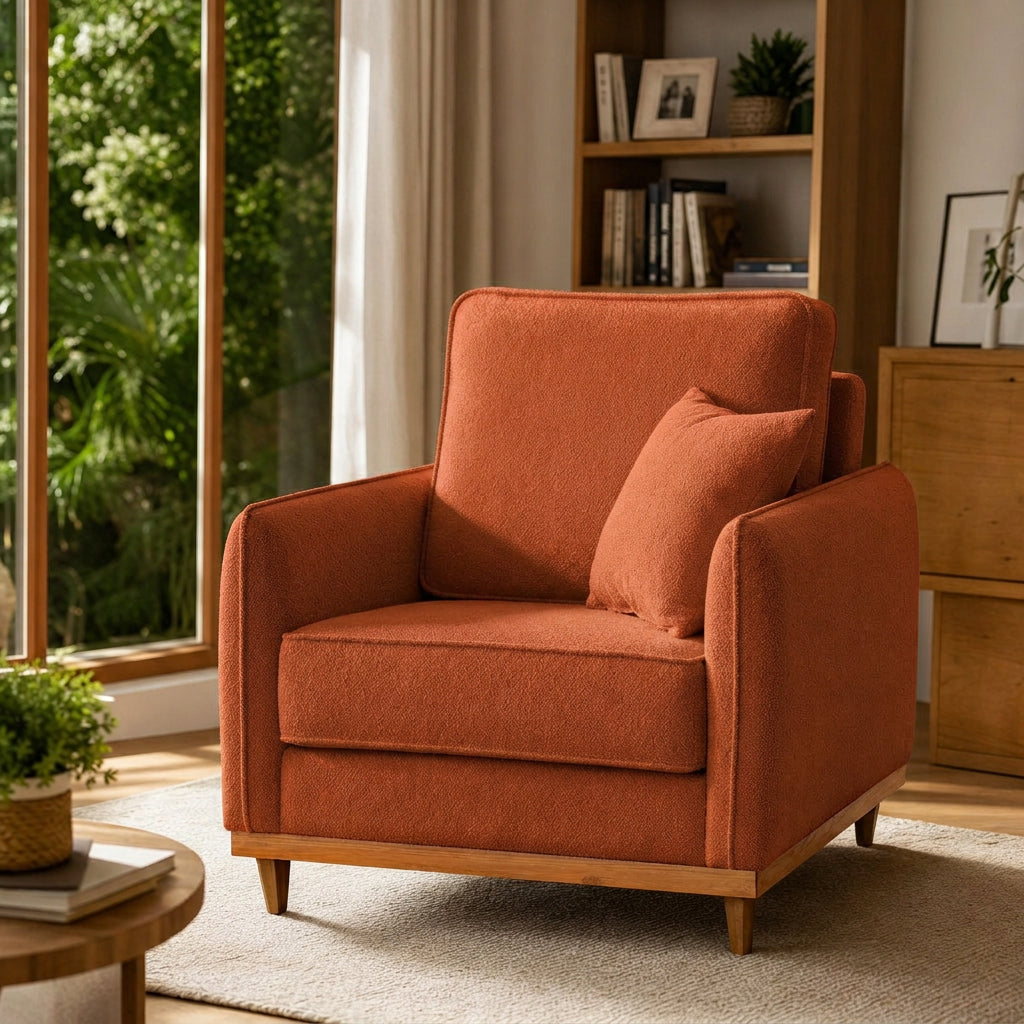 Poltrona Sena em Bouclé, Design Compacto