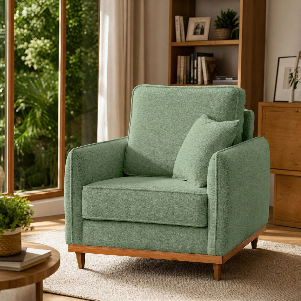 Poltrona Sena em Bouclé, Design Compacto