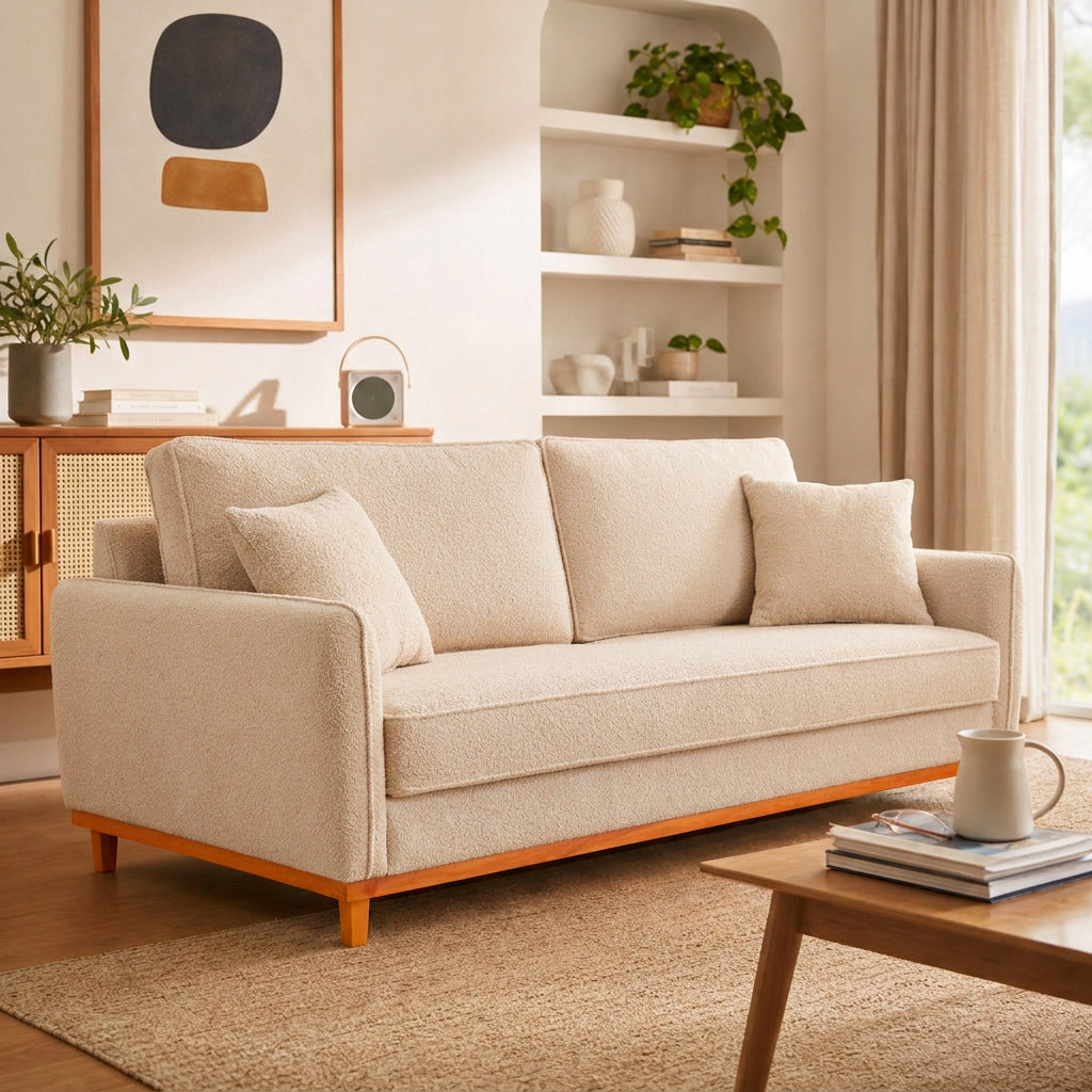 Sofá 2 Lugares Senna Bouclé Sala De Estar Moderno 140 Cm