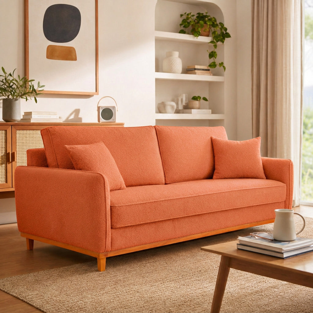 Sofá 2 Lugares Senna Bouclé Sala De Estar Moderno 140 Cm