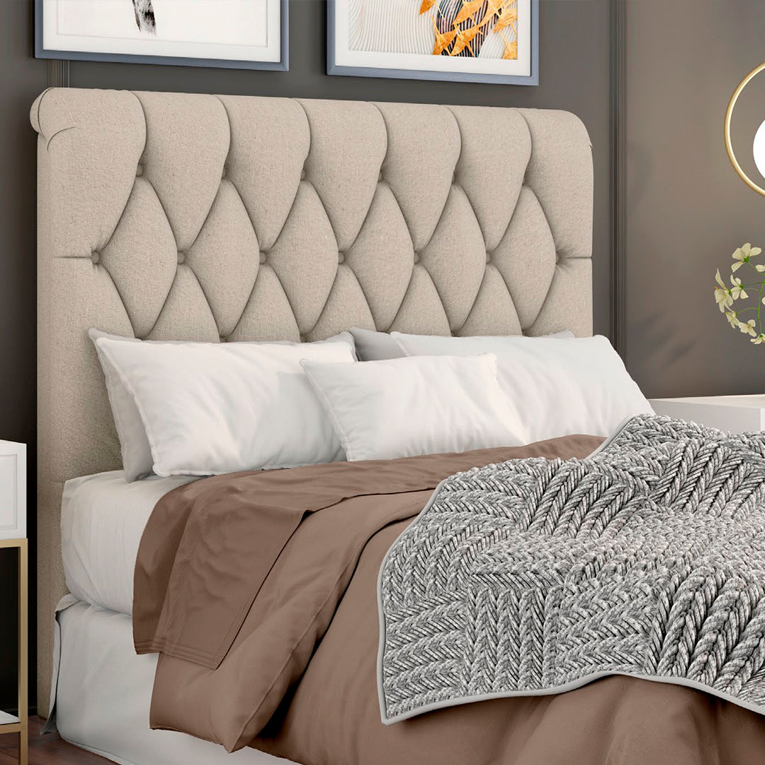 Cabeceira Estofada Viena - Tecido Suede Creme com Acabamento Capitonê