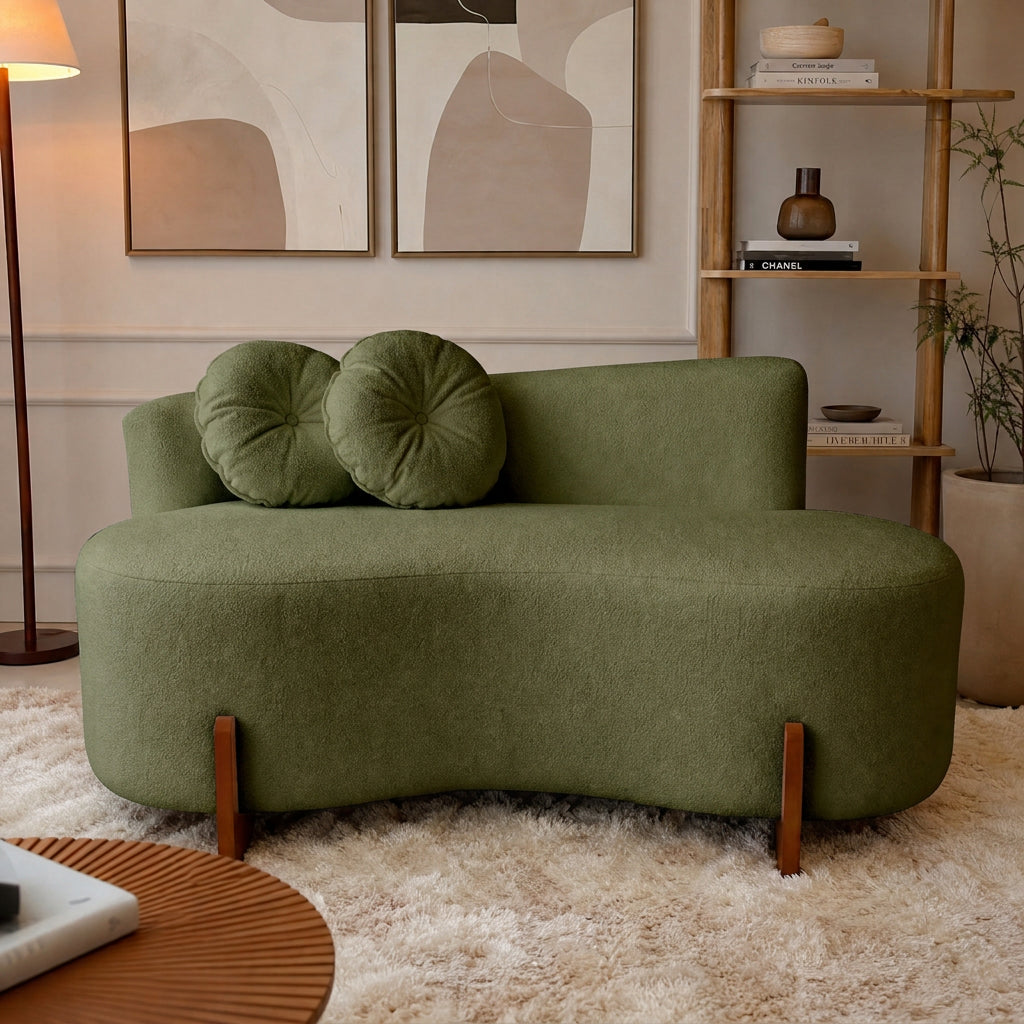 Sofá Curvo 2 Lugares Bouclé Confortável Orgânico Feijão | 150cm