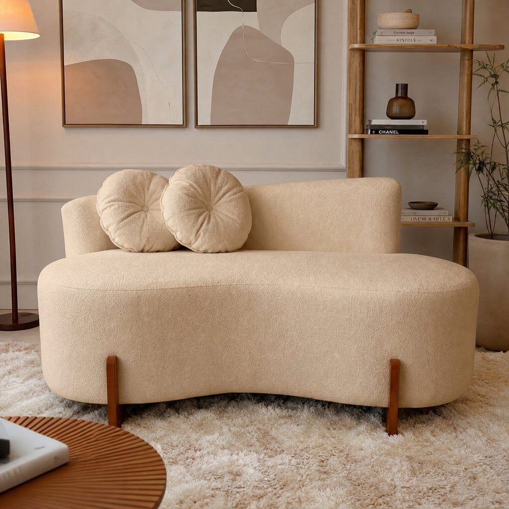 Sofá Curvo 2 Lugares Bouclé Confortável Orgânico Feijão | 150cm