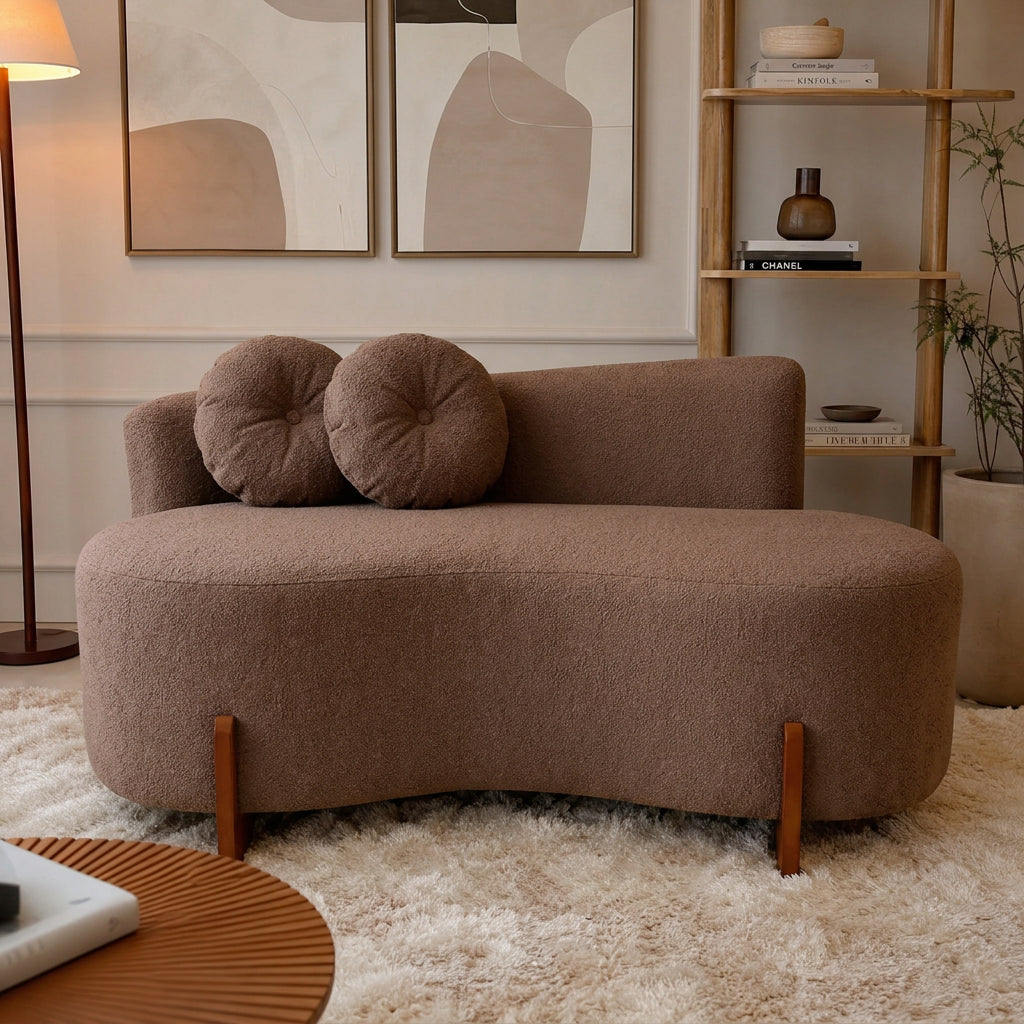 Sofá Curvo 2 Lugares Bouclé Confortável Orgânico Feijão | 150cm