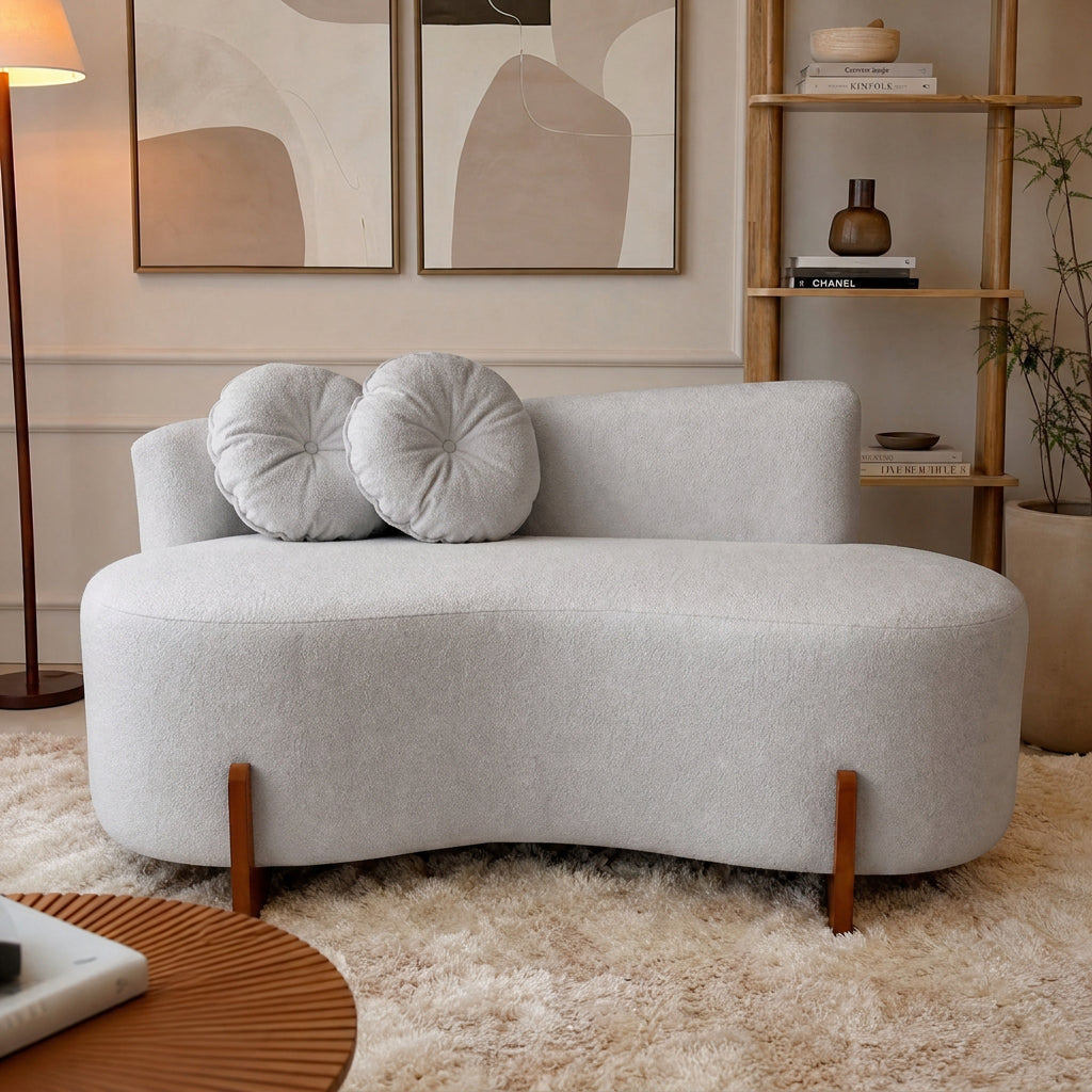 Sofá Curvo 2 Lugares Bouclé Confortável Orgânico Feijão | 150cm