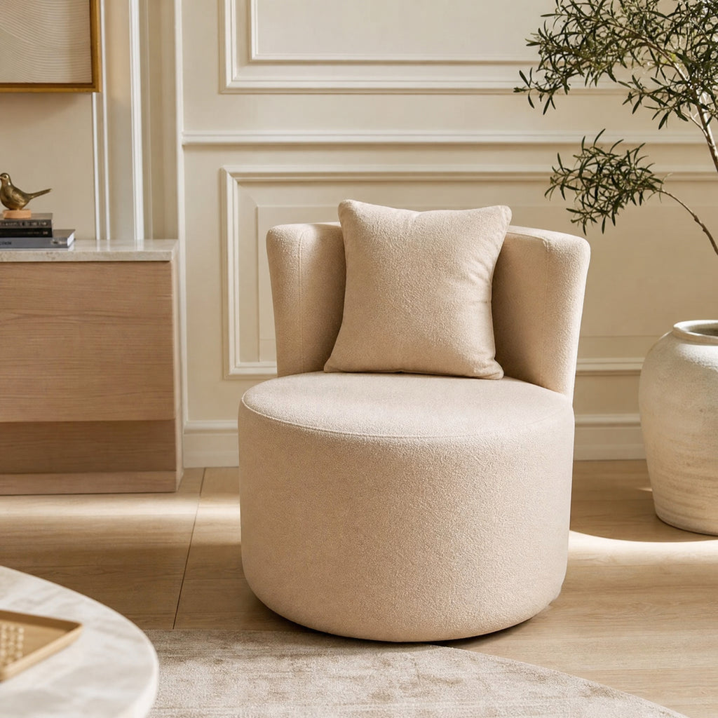 Poltrona Orgânica Redonda Confortável Elegante Bouclê com Almofada