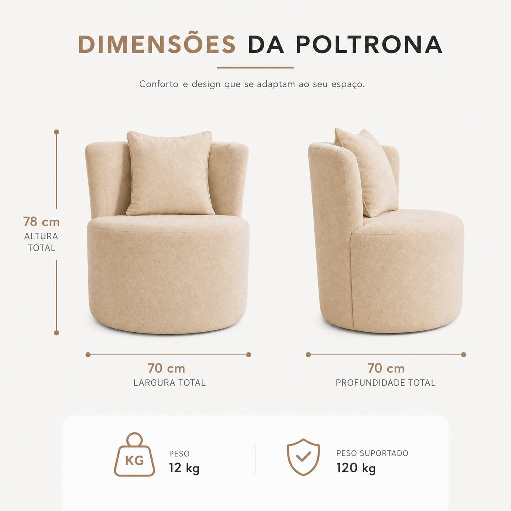 Poltrona Orgânica Redonda Confortável Elegante Bouclê com Almofada