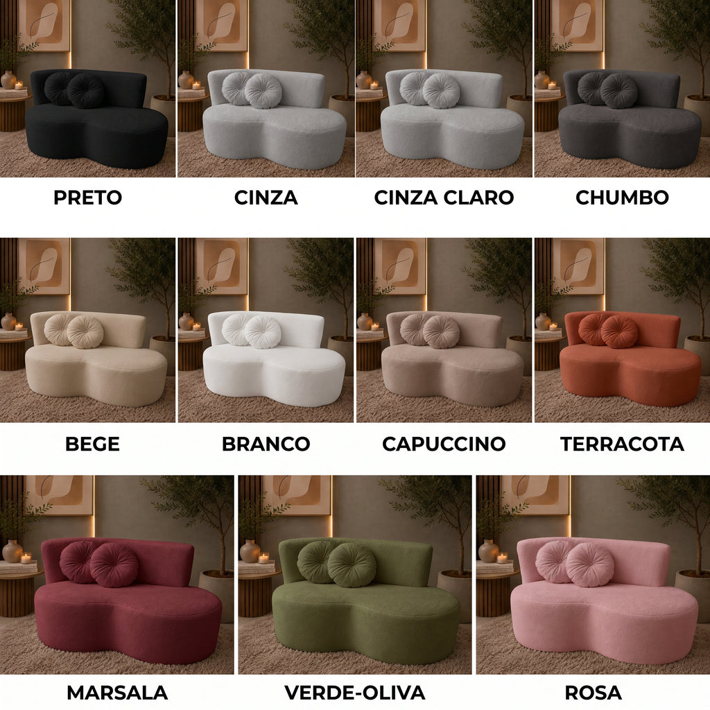 Sofá Curvo Orgânico Feijão 2 Lugares em Bouclé | 130cm