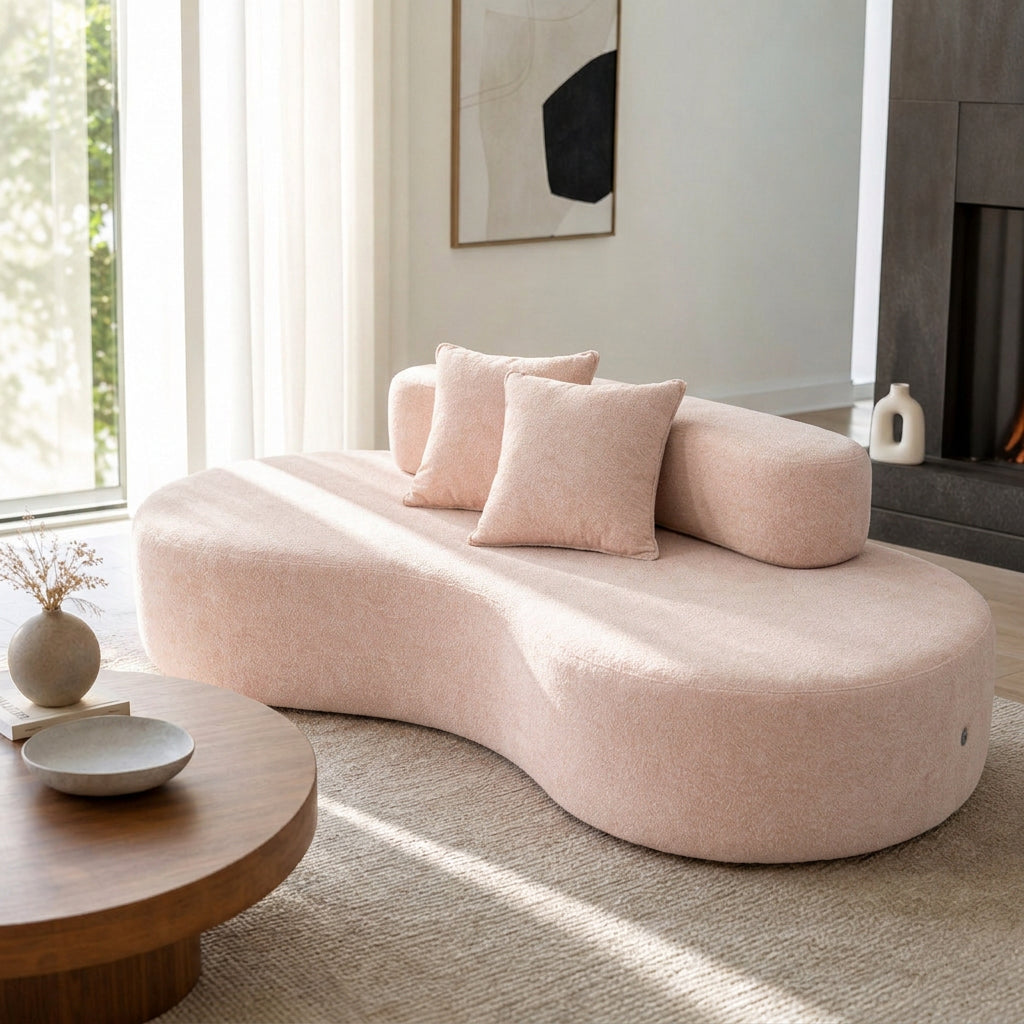 Sofá Orgânico 3 Lugares Bouclé Confortável Luxo