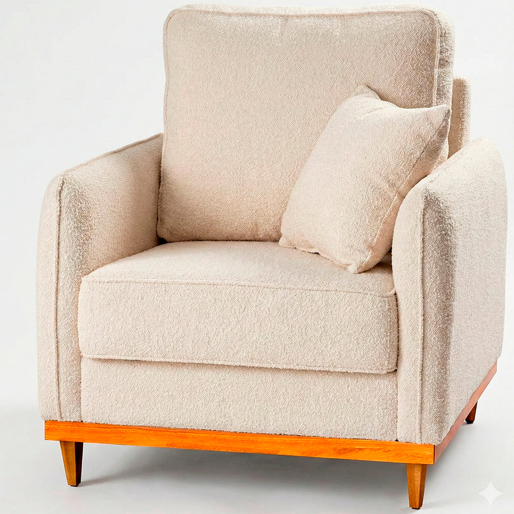 Poltrona Sena em Bouclé, Design Compacto